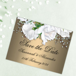 Boho Bronze en White Roses Save the Date Wedding Aankondigingskaart