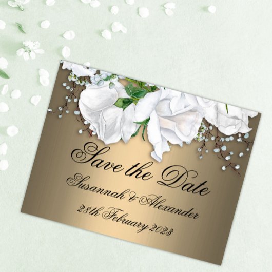 Boho Bronze en White Roses Save the Date Wedding Aankondigingskaart