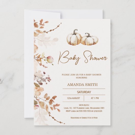Boho Brown Beige Pumpkin Baby shower Kaart (Voorkant)
