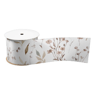 Boho Brown  Bloemen Botanisch Patroon Satijnen Lint