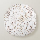 Boho Brown Bloemen Botanische Natuur Patroon Rond Kussen (Voorkant)