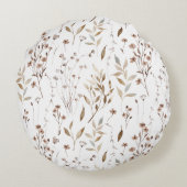 Boho Brown Bloemen Botanische Natuur Patroon Rond Kussen (Achterkant)