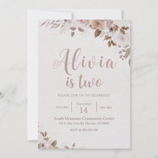 Boho Brown Bloemen Verjaardag Kaart (Voorkant)