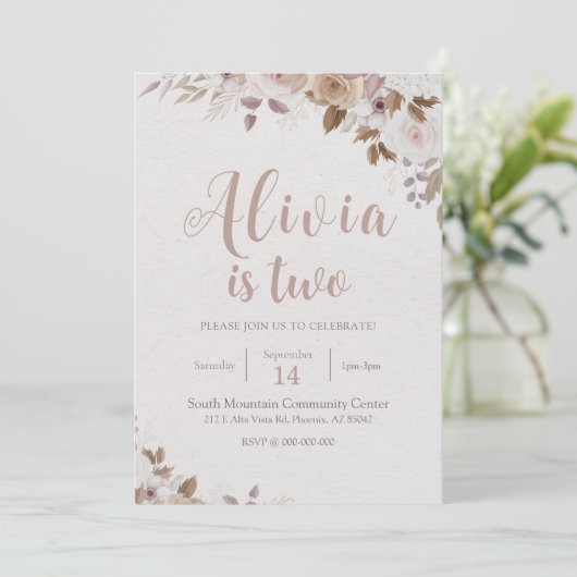 Boho Brown Bloemen Verjaardag Kaart (Staand voorkant)