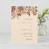 Boho Brown Bloemen Winter Champagne bruiloft Kaart (Staand voorkant)