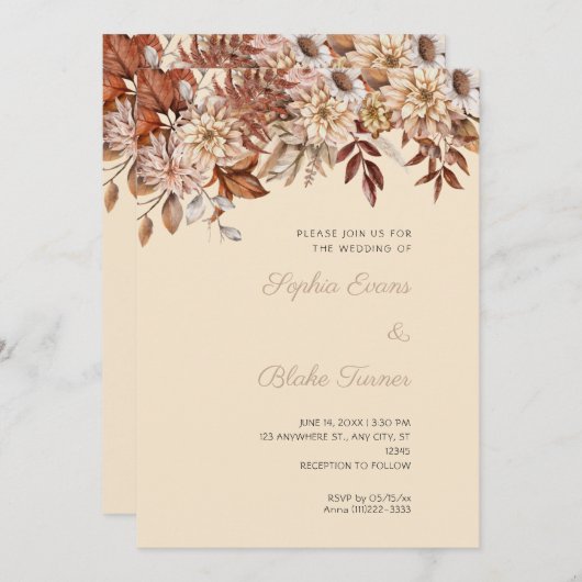 Boho Brown Bloemen Winter Champagne bruiloft Kaart (Voorkant / Achterkant)