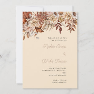 Boho Brown Bloemen Winter Champagne bruiloft Kaart