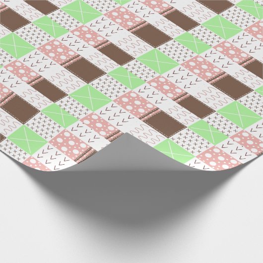 Boho Brown, Burgundy, Green en Mauve Whimsical Cadeaupapier (Hoek)