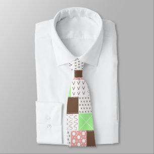 Boho Brown, Burgundy, Green en Mauve Whimsical Stropdas