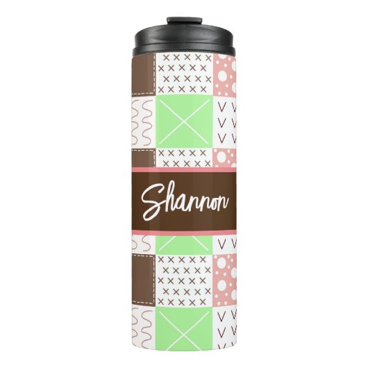 Boho Brown, Burgundy, Green en Mauve Whimsical Thermosbeker (Voorkant)