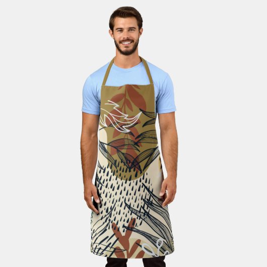 Boho Brown en Cream Leaves Schort (Gedragen)