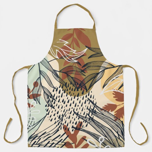 Boho Brown en Cream Leaves Schort (Voorkant)