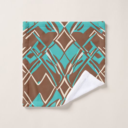 Boho Brown en Turquoise Geometric Shapes Pattern Bad Handdoek (Wasdoekje)