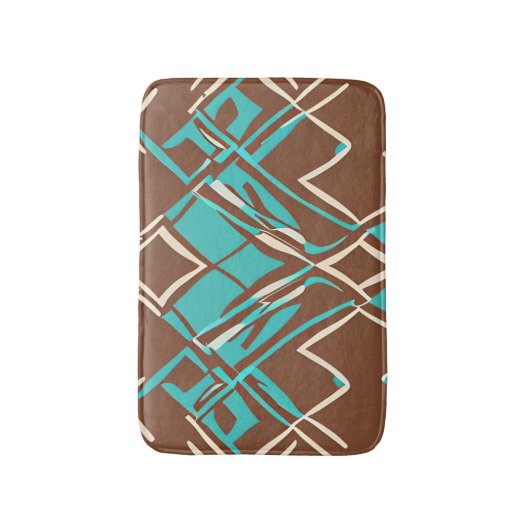 Boho Brown en Turquoise Geometric Shapes Pattern Badmat (Voorkant Verticaal)
