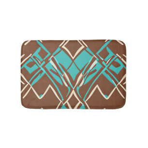 Boho Brown en Turquoise Geometric Shapes Pattern Badmat