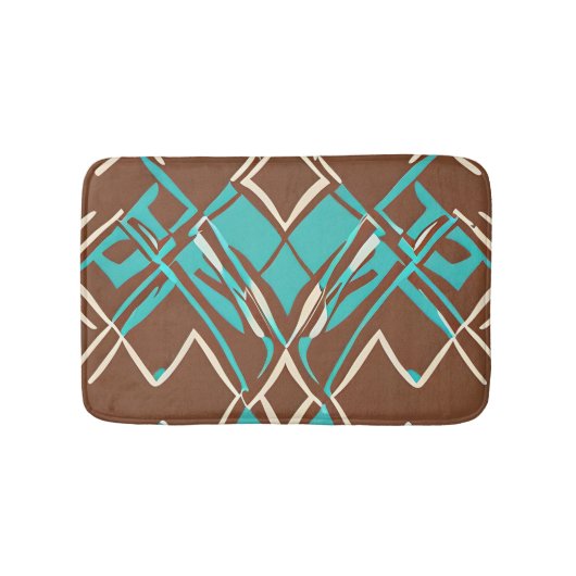 Boho Brown en Turquoise Geometric Shapes Pattern Badmat (Voorkant)