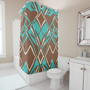 Boho Brown en Turquoise Geometric Shapes Pattern Douchegordijn