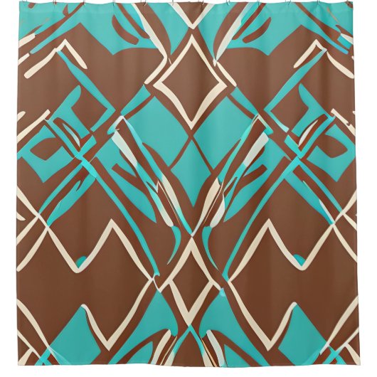 Boho Brown en Turquoise Geometric Shapes Pattern Douchegordijn (Voorkant)