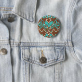 Boho Brown en Turquoise Geometric Shapes Pattern Ronde Button 5,7 Cm (In situ)