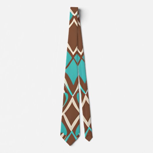 Boho Brown en Turquoise Geometric Shapes Pattern Stropdas (Voorkant)
