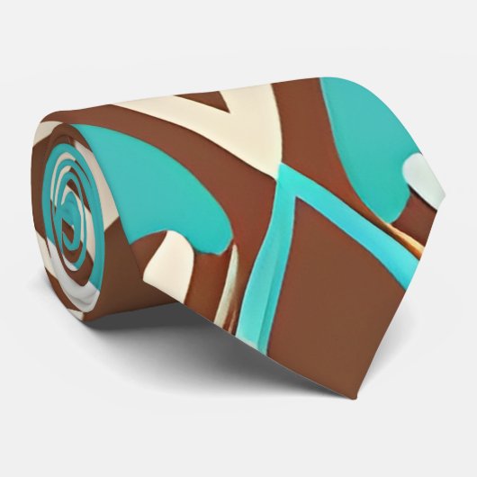 Boho Brown en Turquoise Geometric Shapes Pattern Stropdas (Opgerold)