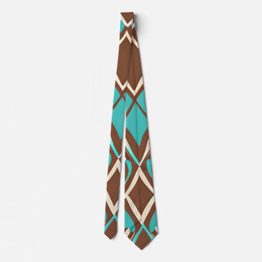 Boho Brown en Turquoise Geometric Shapes Pattern Stropdas (Achterkant)