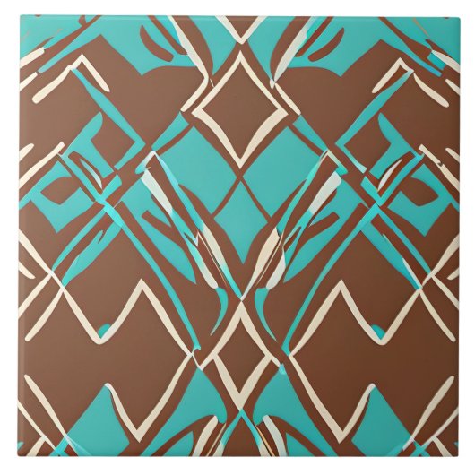 Boho Brown en Turquoise Geometric Shapes Pattern Tegeltje (Voorkant)