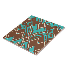 Boho Brown en Turquoise Geometric Shapes Pattern Tegeltje