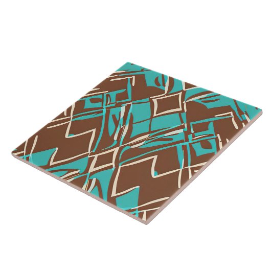 Boho Brown en Turquoise Geometric Shapes Pattern Tegeltje (Zijkant)
