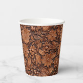 Boho Brown Faux Leather Floral Vrijgezellenfeest Papieren Bekers (Achterkant)