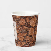 Boho Brown Faux Leather Floral Vrijgezellenfeest Papieren Bekers (Links)