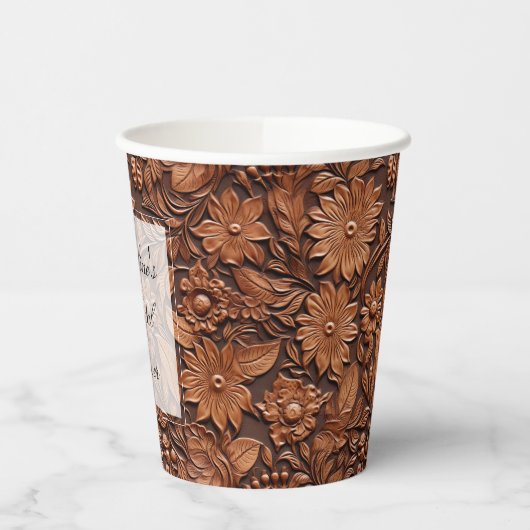 Boho Brown Faux Leather Floral Vrijgezellenfeest Papieren Bekers (Links)