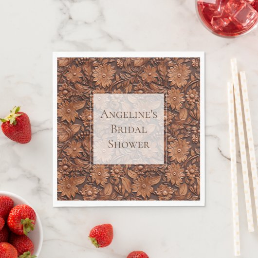 Boho Brown Faux Leather Floral Vrijgezellenfeest Servet (Insitu)