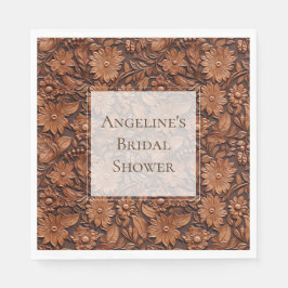 Boho Brown Faux Leather Floral Vrijgezellenfeest Servet