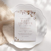 Boho Brown Floral Baby shower Kaart