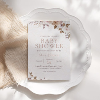 Boho Brown Floral Baby shower Kaart