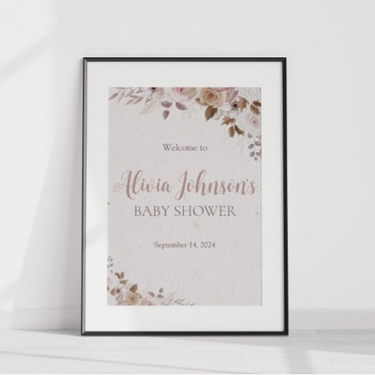 Boho Brown Floral Baby shower Poster