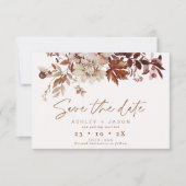 Boho Brown Floral Fall Wedding Save the Date Kaart (Voorkant)