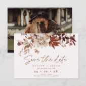 Boho Brown Floral Fall Wedding Save the Date Kaart (Voorkant / Achterkant)