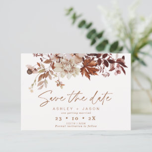 Boho Brown Floral Fall Wedding Save the Date Kaart
