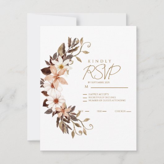 Boho Brown Floral  RSVP Kaartje (Voorkant)