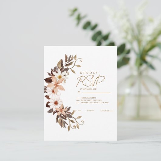 Boho Brown Floral  RSVP Kaartje (Staand voorkant)