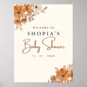 Boho Brown Flowers Baby Shower  Poster (Voorkant)