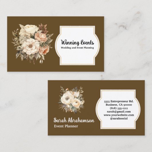 Boho Brown Gold Floral Visitekaartje (Voorkant / Achterkant)