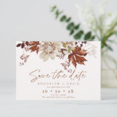Boho Brown Herfst Floral Wedding Save the Date Kaa Kaart (Staand voorkant)