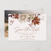 Boho Brown Herfst Floral Wedding Save the Date Kaa Kaart (Voorkant / Achterkant)