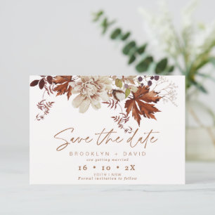 Boho Brown Herfst Floral Wedding Save the Date Kaa Kaart