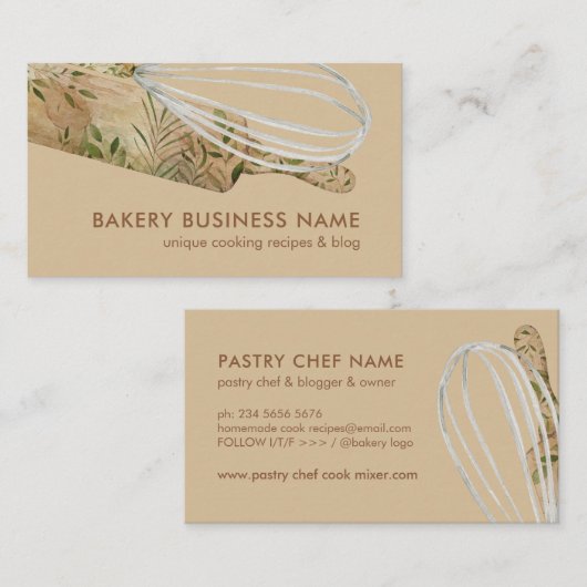 Boho Brown Modern Pastry Chef Catering Cake Maker Visitekaartje (Voorkant / Achterkant)