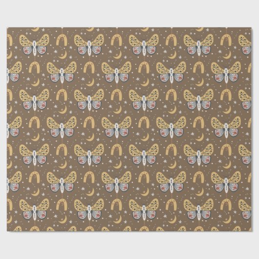 Boho Brown Moth Cadeaupapier (Vlak)