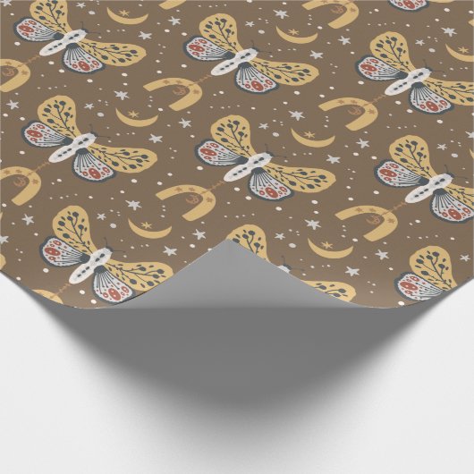 Boho Brown Moth Cadeaupapier (Hoek)